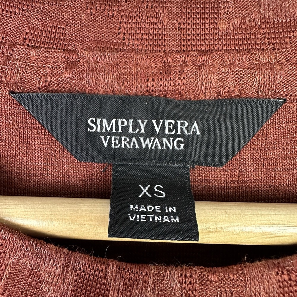 Simply Vera Vera Wang Shirt Women XS Rust Textured Crewneck Top Soft Stretch New - Picture 4 of 10